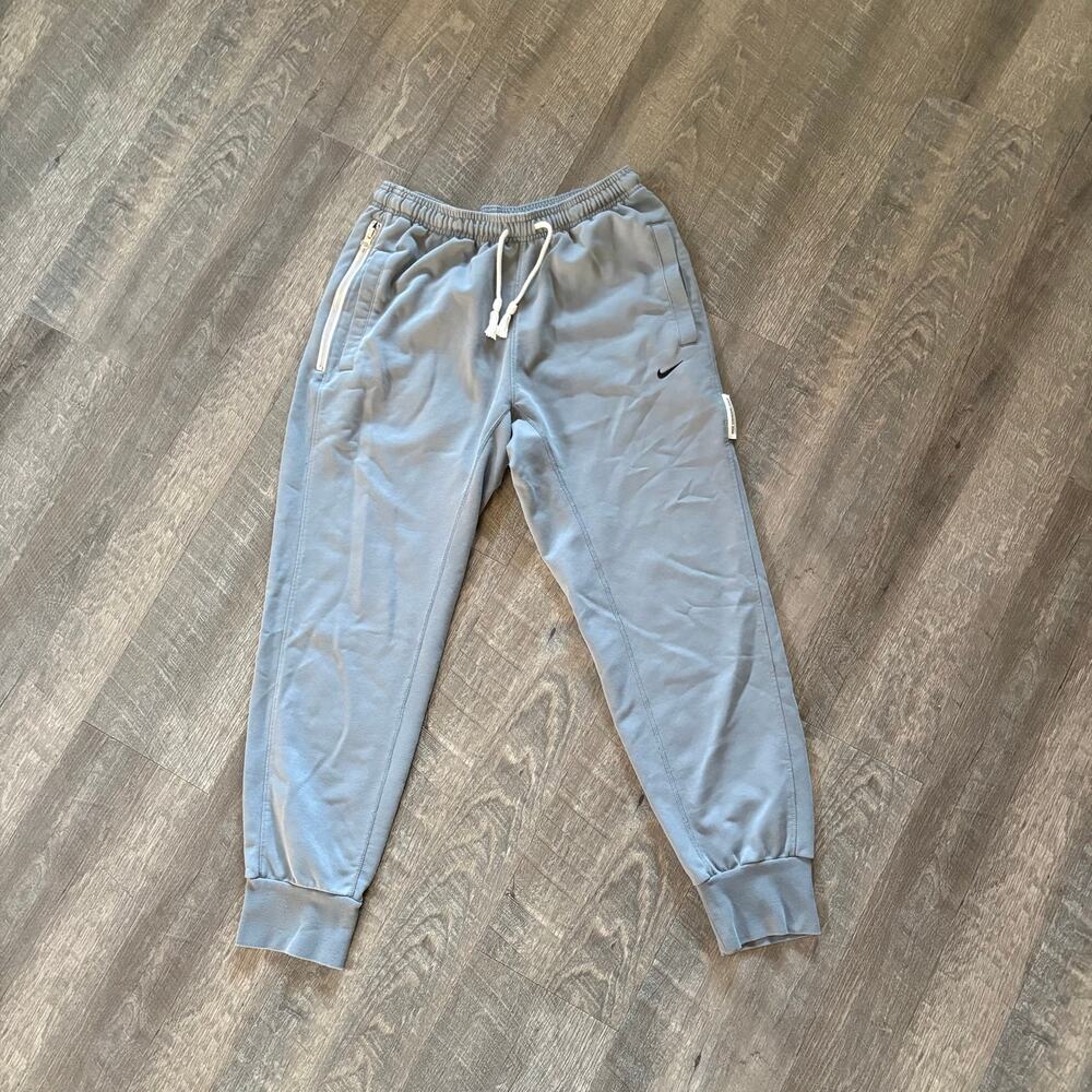 Nike Athletic Fleece Jogging Pants Light Gray Cuffed Sweatpants Drawstring